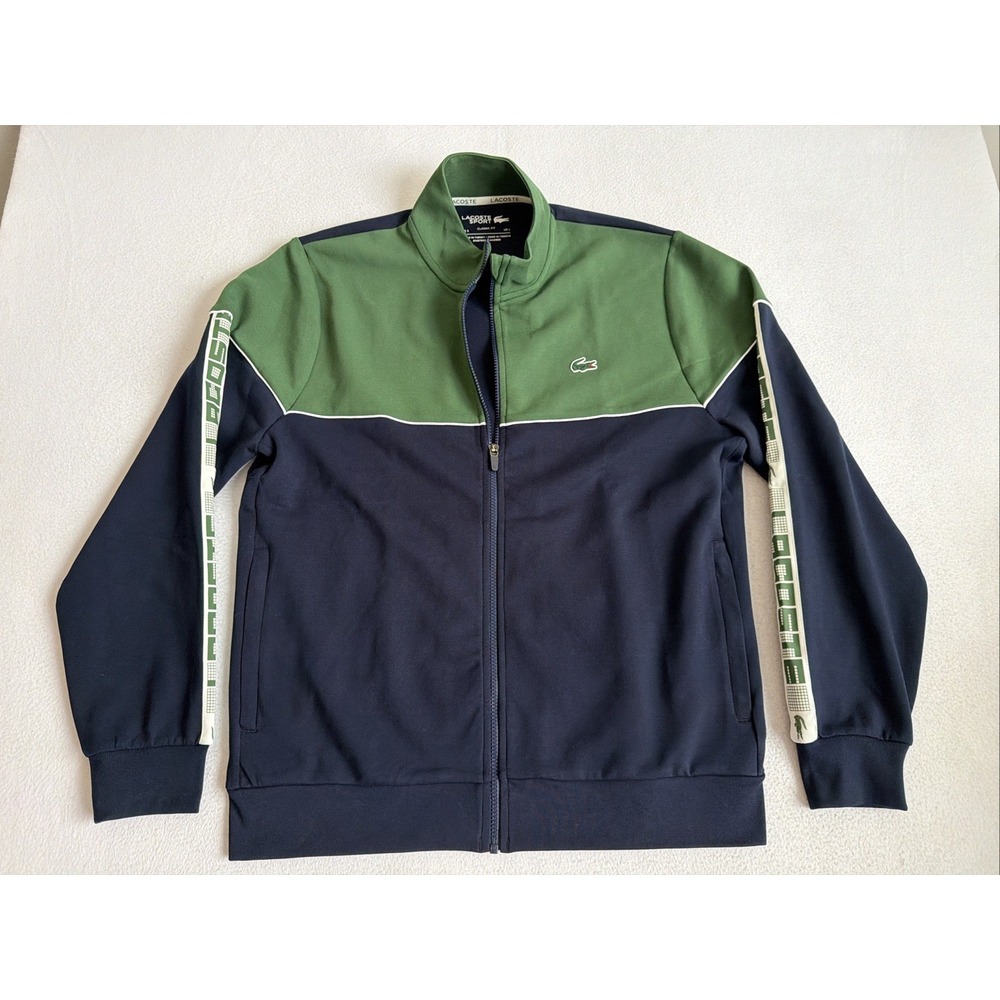 Lacoste Mens Tennis Zip-Up Colorblock Sweatshirt Size L 5 Green Navy SH4751